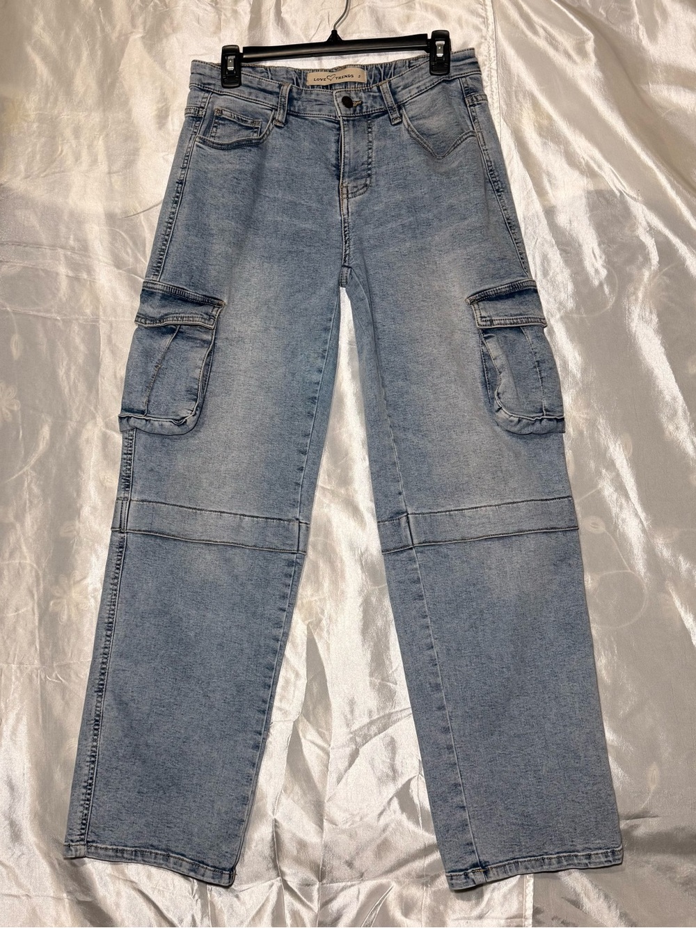 Love Trends Womens Cargo Jeans Light Wash Straight Leg Utility Denim Size 5